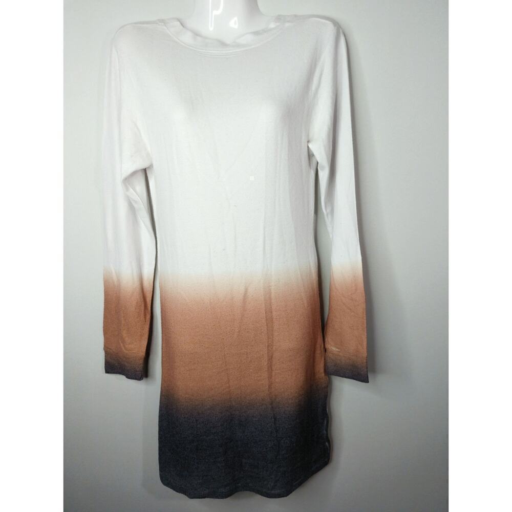 Go Couture White Rust & Gray Dip Dye Ombre V-Back Mini Shift Dress Size M